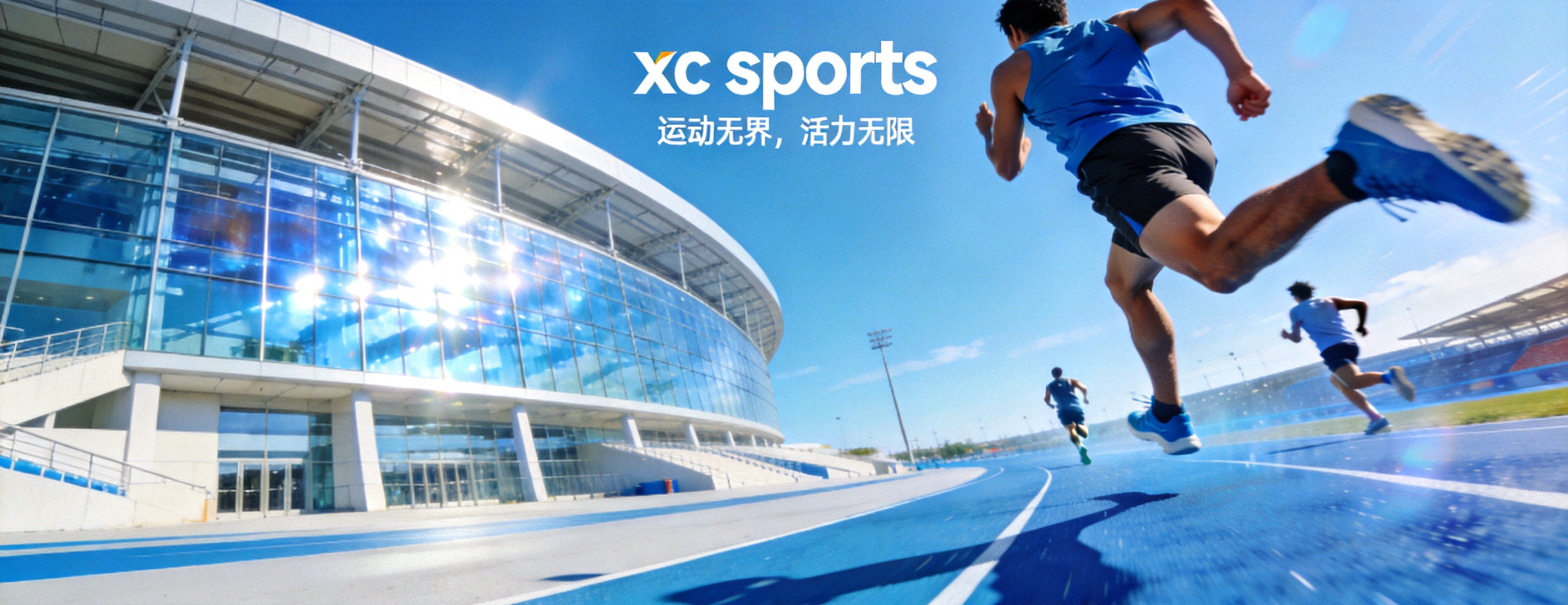 xc sports 官方网站首页横幅，展示现代体育场馆与运动活力