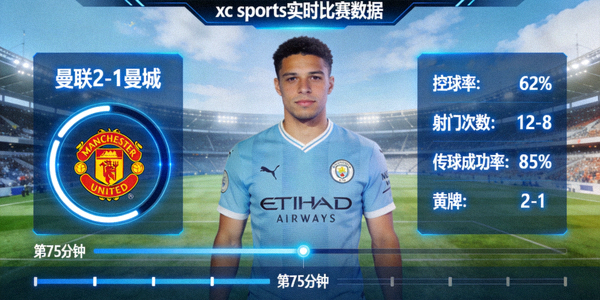xc sports 实时比赛数据展示界面截图，包含足球比赛比分与统计
